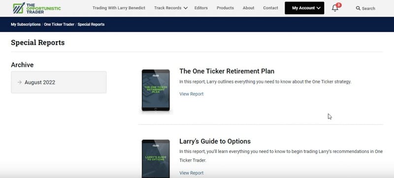 Larry Benedict One Ticker Trader Special Reports